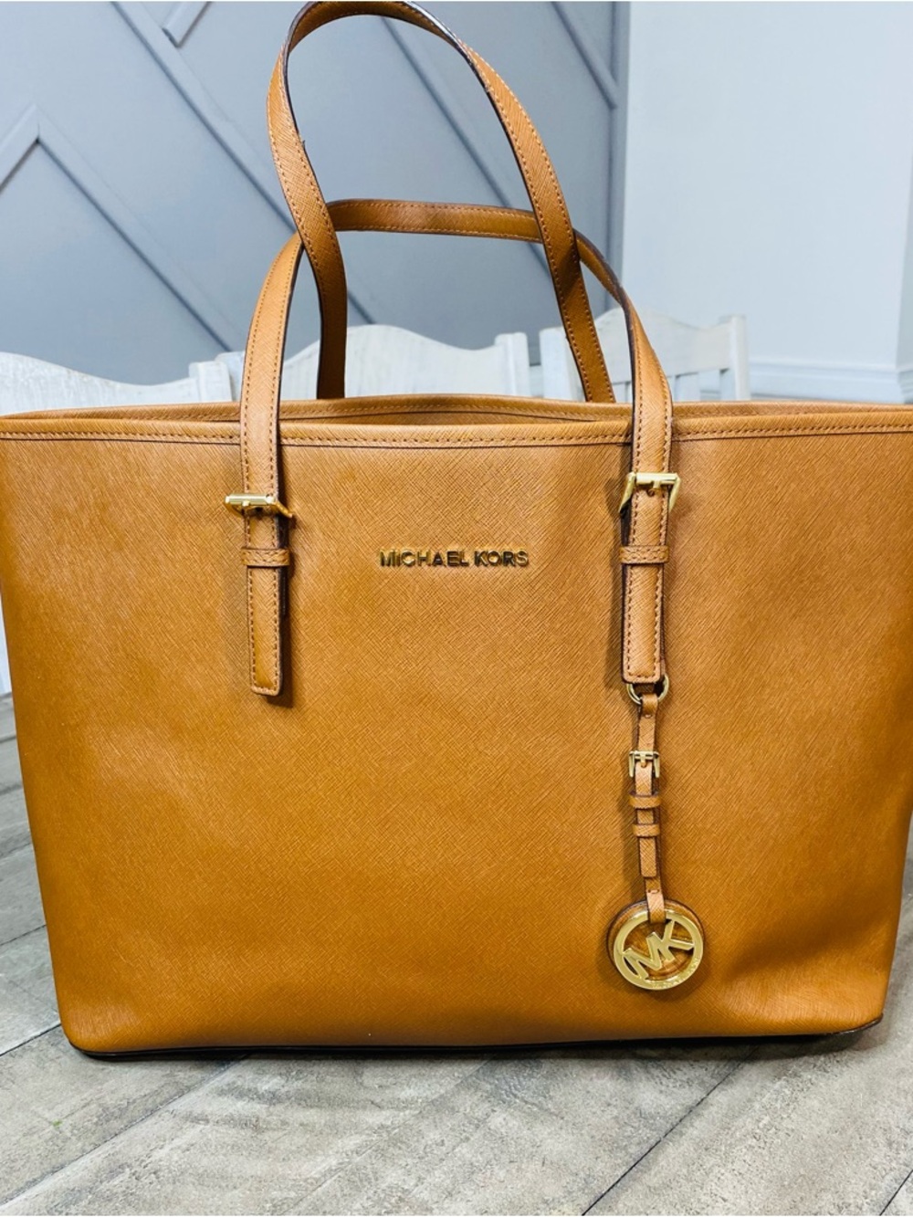 Michael Kors Jet Set Large Saffiano Leather Tote Bag - Honey/Tan